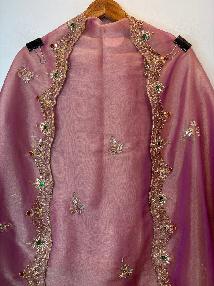 Pink Tissue Embellished Suit Set with Dabka, Mirror &amp; 3D Sequin Work
