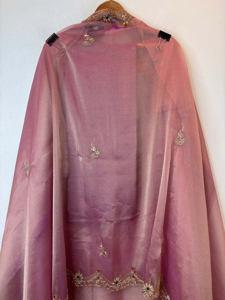 Pink Tissue Embellished Suit Set with Dabka, Mirror &amp; 3D Sequin Work