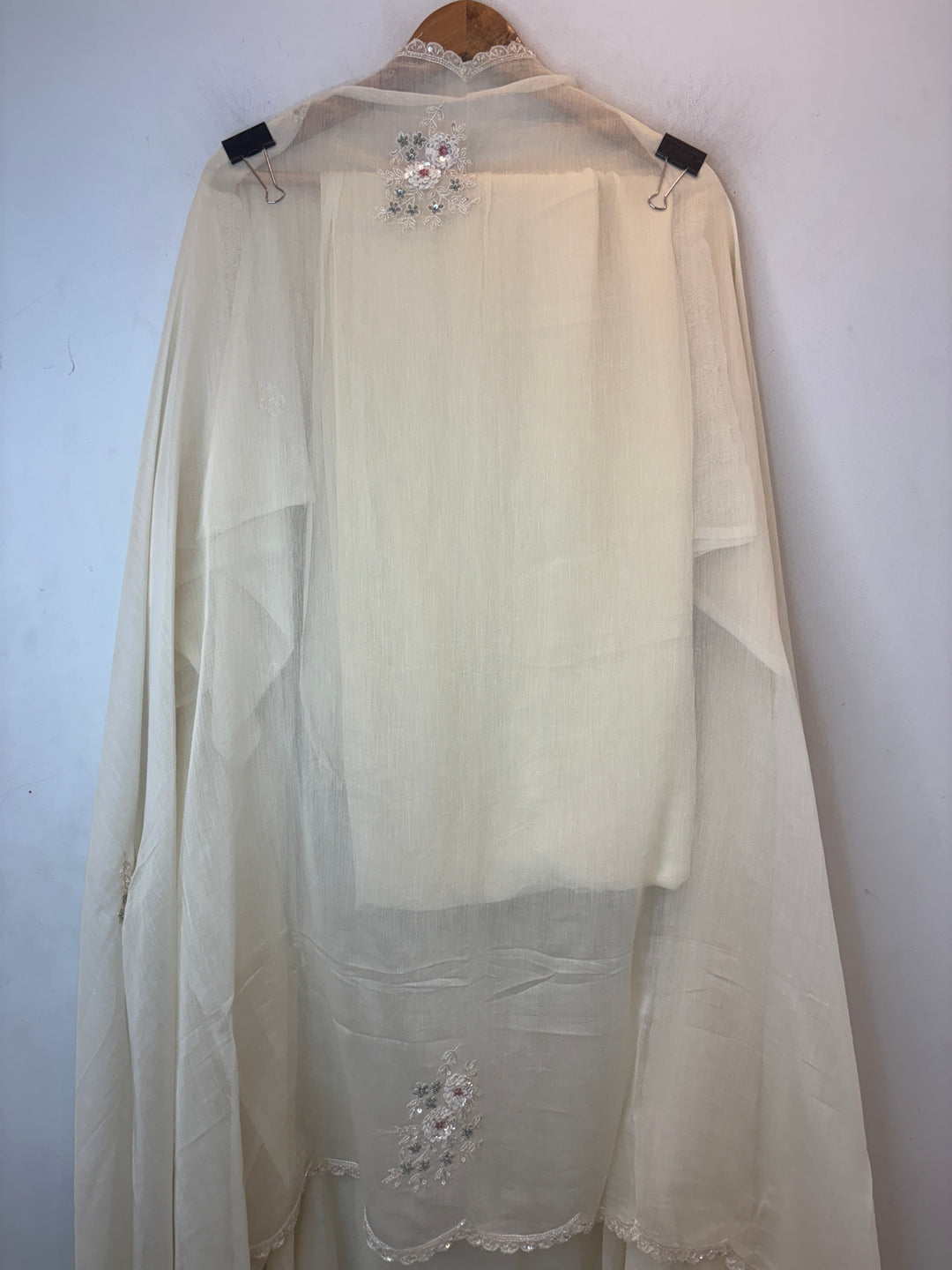 White Mul Cotton Embroidered Suit Set with Pearl &amp; Sequin Booties