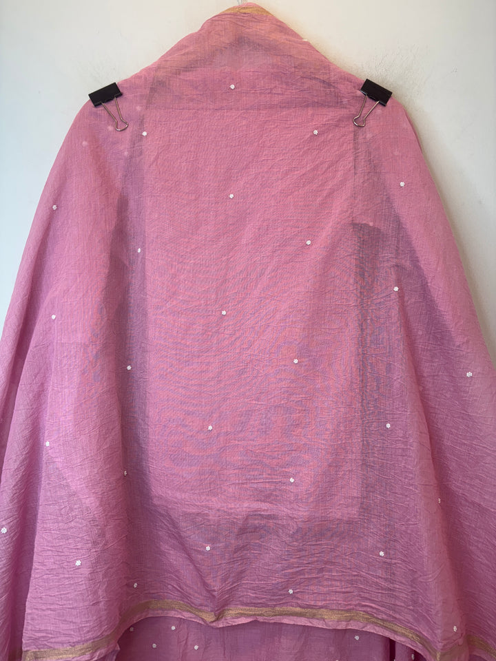 Pink Mul Chanderi Embroidered Suit Set with Pearl &amp; Cutdana Work
