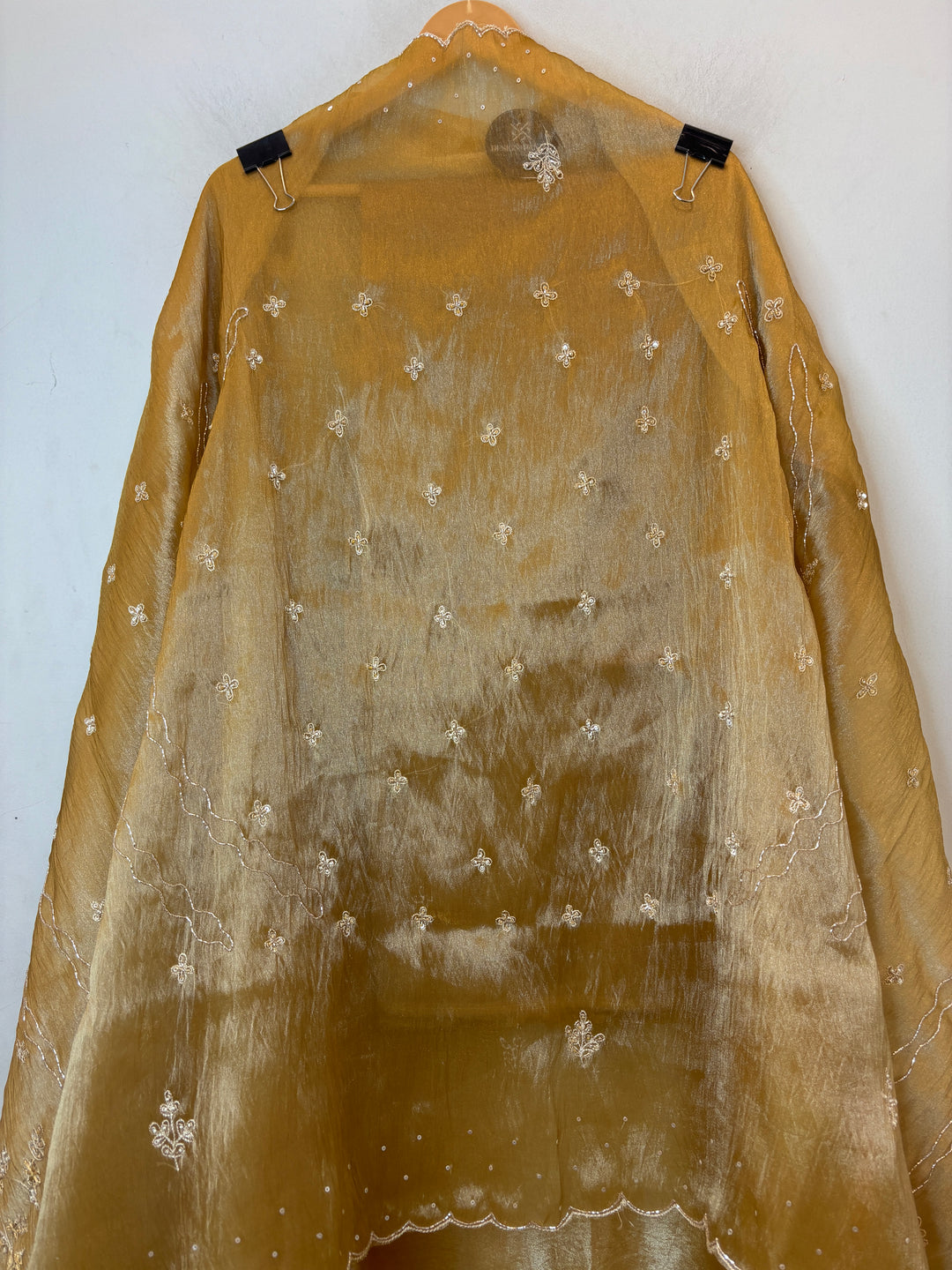 Yellow Crushed Tissue Suit Set with Aari Work &amp; Dabka Detailing