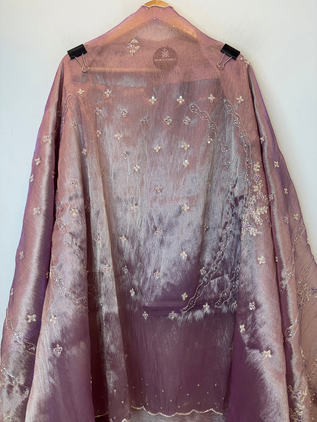 Lavender Crushed Tissue Suit Set with Aari Work &amp; Dabka Detailing