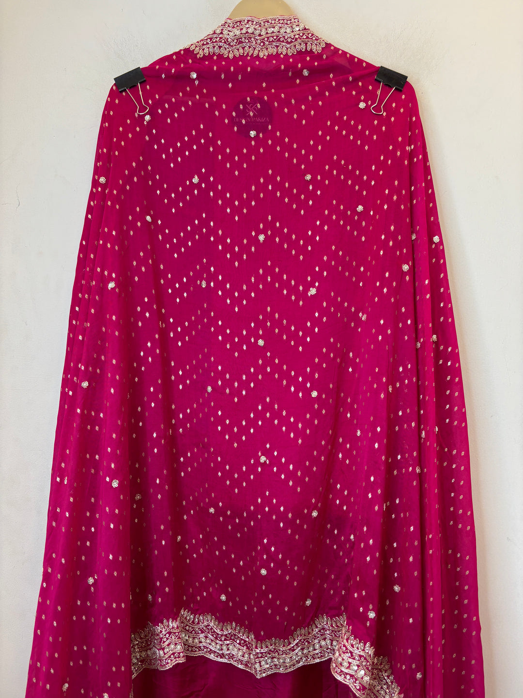 Pink Silk Suit Set with Cutdana Sequin Work &amp; Organza Dupatta