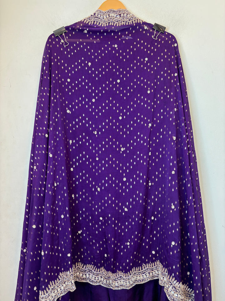 Purple Silk Suit Set with Cutdana Sequin Work &amp; Organza Dupatta