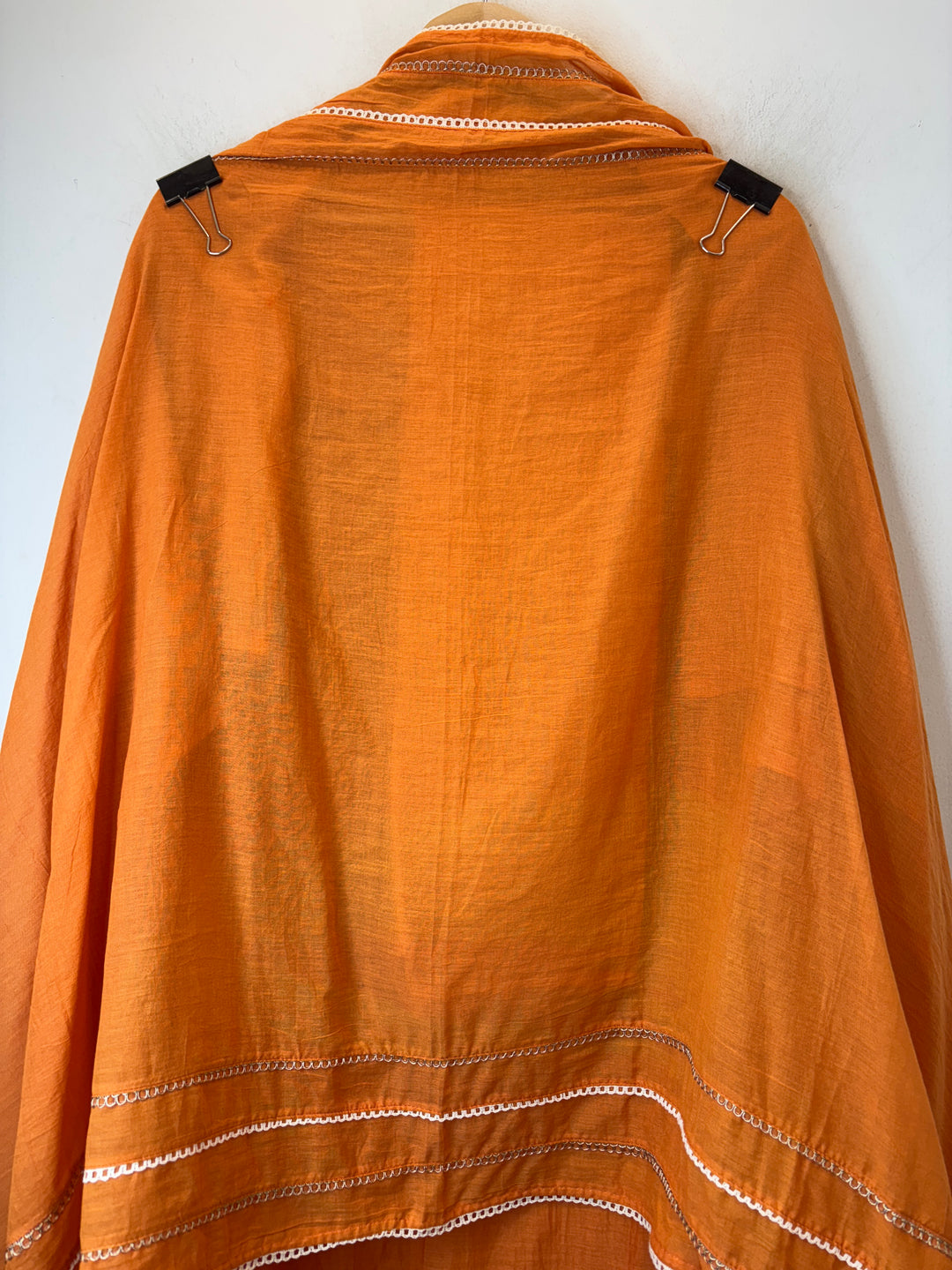 Orange Mul Cotton Peacock Handworked Suit Set with Lace Detailing