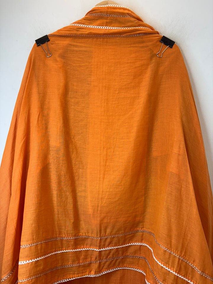 Orange Mul Cotton Peacock Handworked Suit Set with Lace Detailing