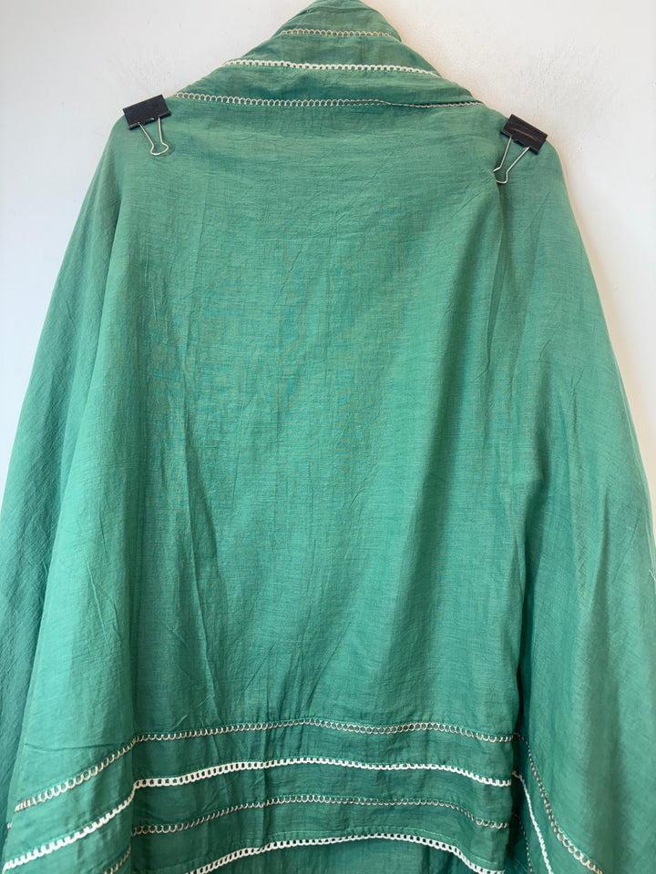Green Mul Cotton Peacock Handworked Suit Set with Lace Detailing