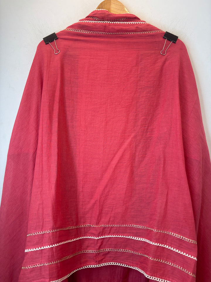 Maroon Mul Cotton Peacock Handworked Suit Set with Lace Detailing