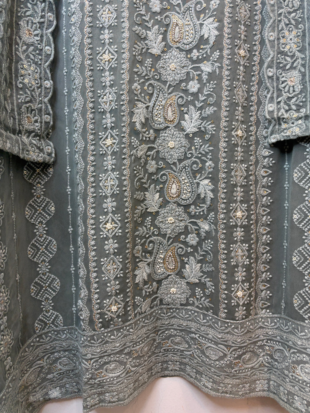 Sea Green Georgette Embroidered Suit Set with Pearl, Sequin &amp; Zari Work