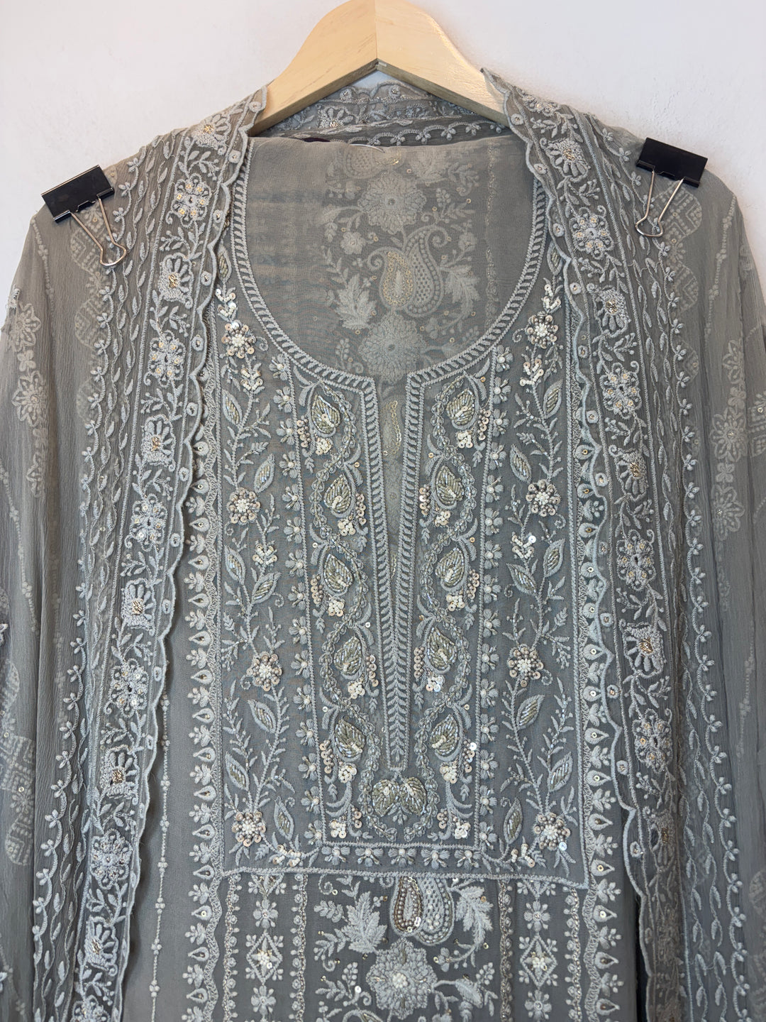 Sea Green Georgette Embroidered Suit Set with Pearl, Sequin &amp; Zari Work