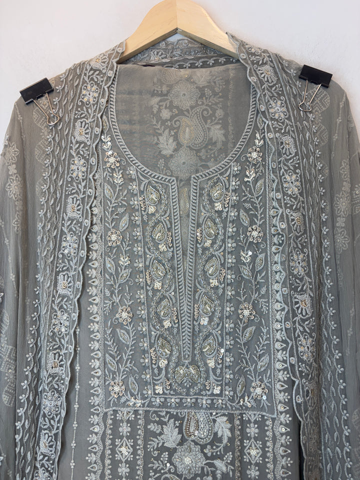 Sea Green Georgette Embroidered Suit Set with Pearl, Sequin &amp; Zari Work