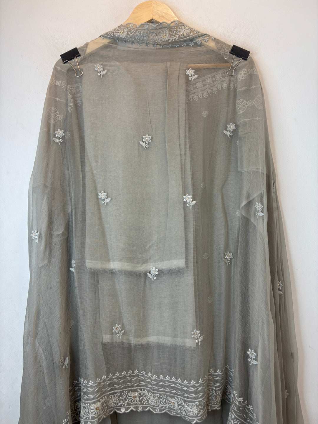 Dusty Green Georgette Embroidered Suit Set with Pearl, Sequin &amp; Zari Work
