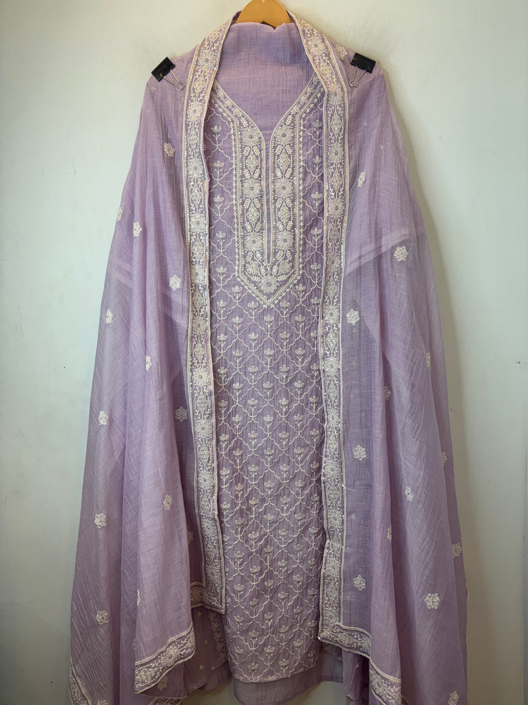 Purple Mul Cotton Embroidered Suit Set with Thread &amp; Sequin Work