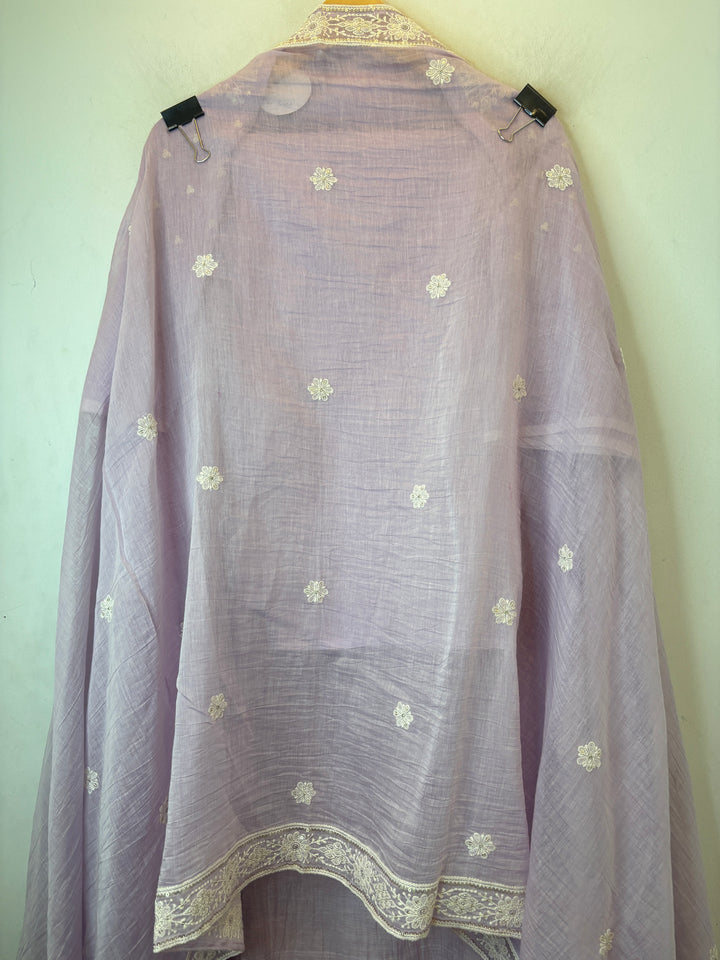 Purple Mul Cotton Embroidered Suit Set with Thread &amp; Sequin Work