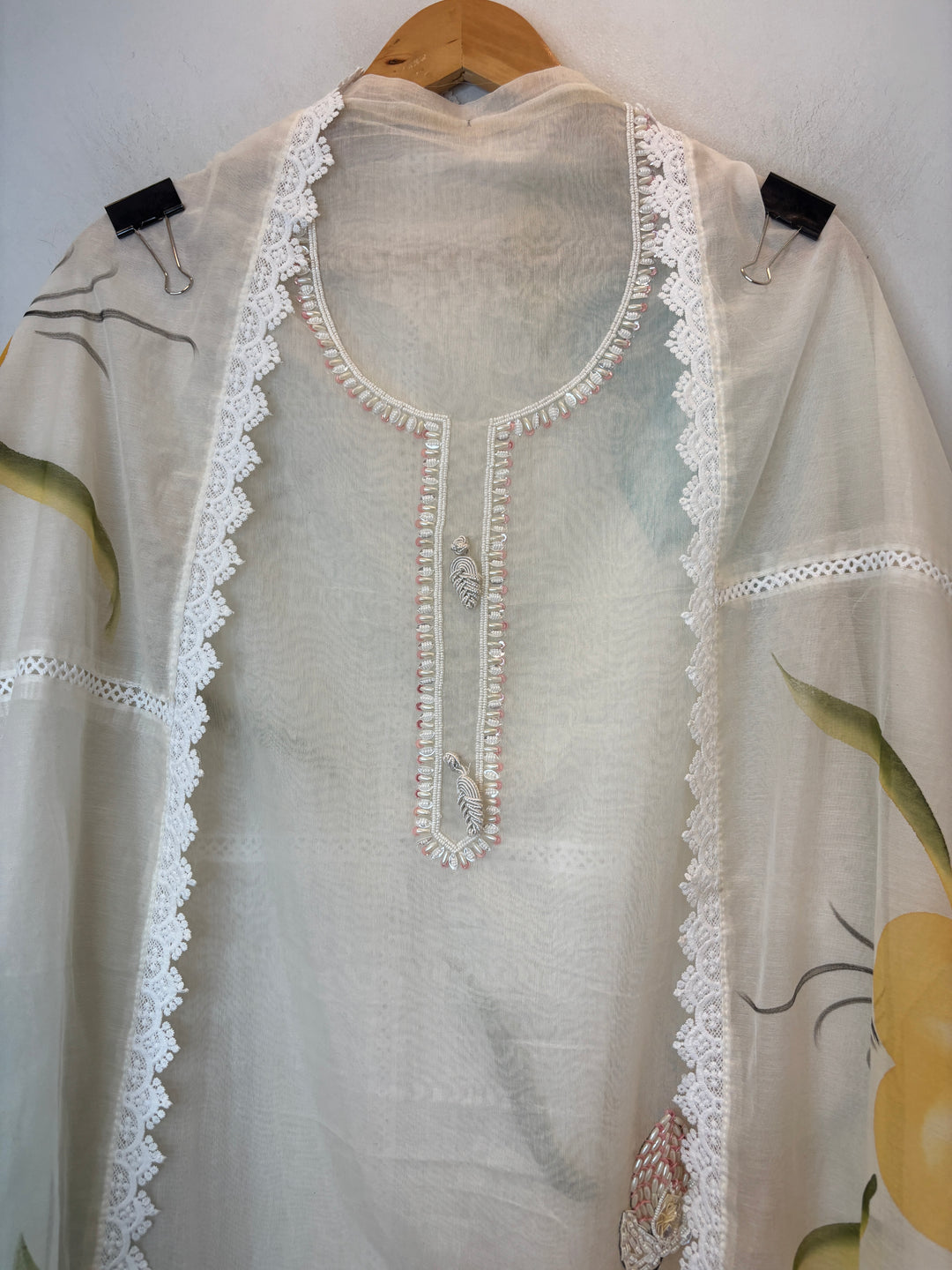 Mul Chanderi Suit Set with Bird Embroidery &amp; Brush Paint Dupatta