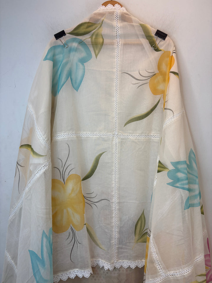 Mul Chanderi Suit Set with Bird Embroidery &amp; Brush Paint Dupatta