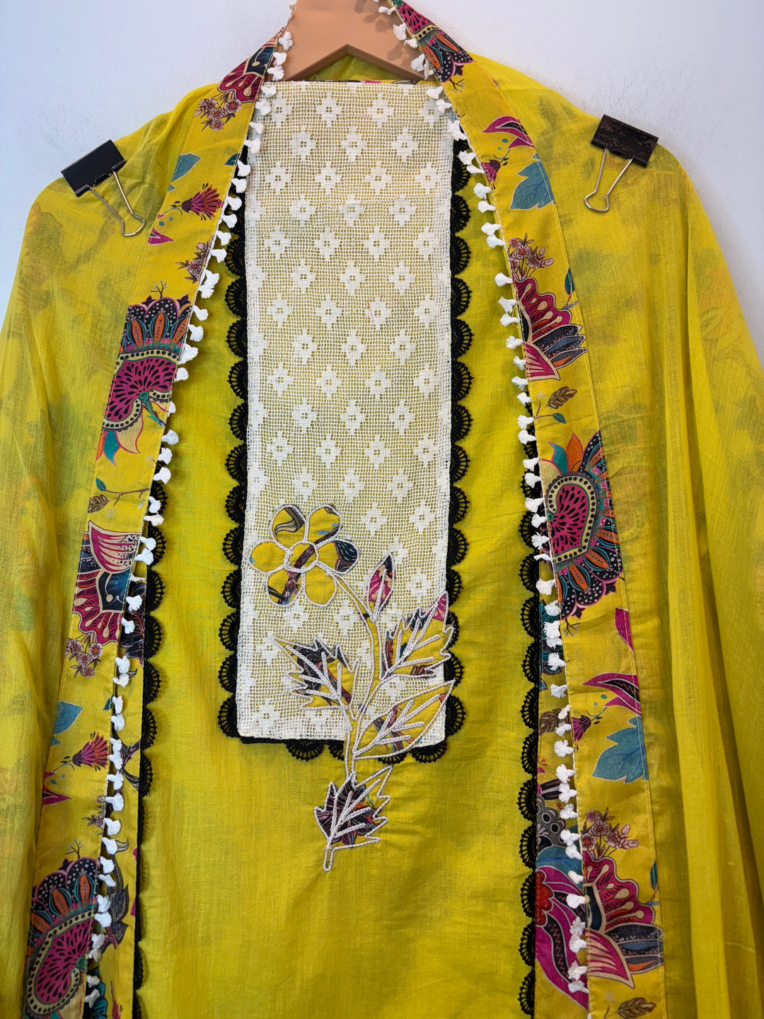 Pure Cotton Printed Suit Set with Jute &amp; Appliqué Detailing