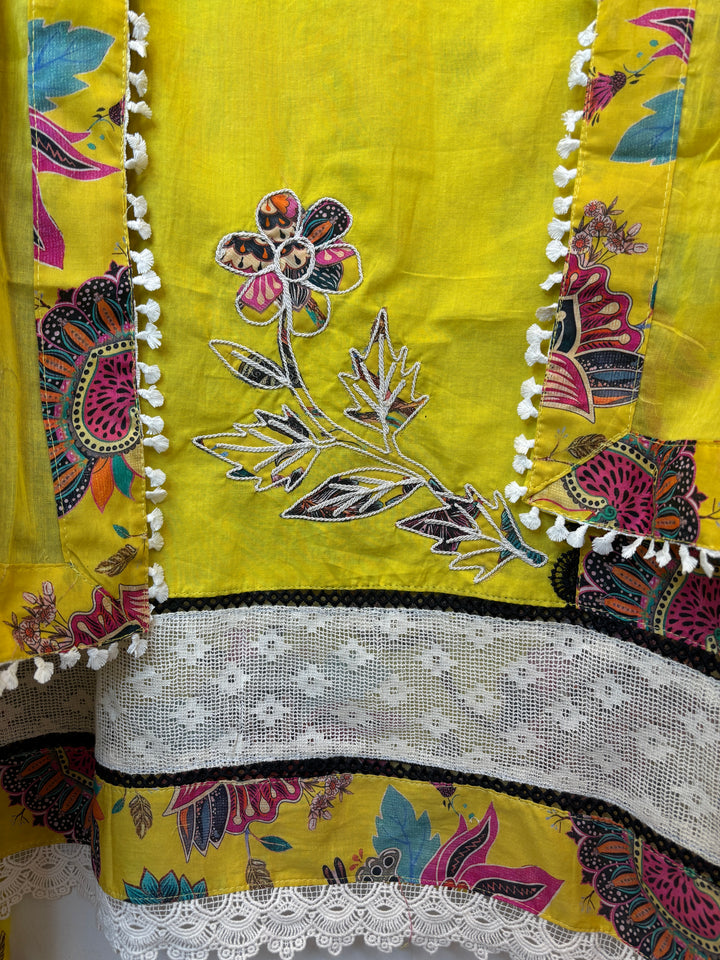 Pure Cotton Printed Suit Set with Jute &amp; Appliqué Detailing