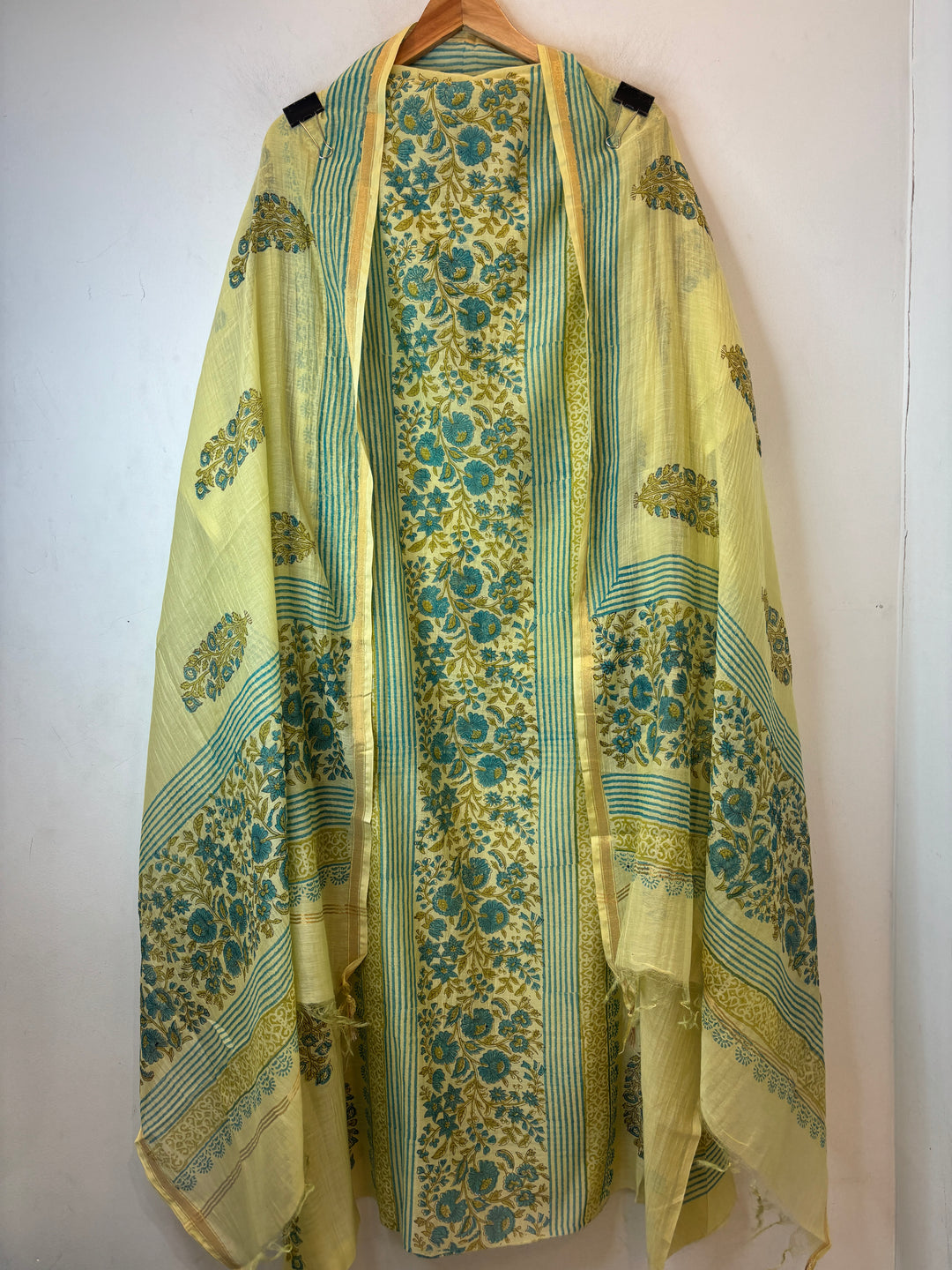 Lime Mul Cotton Block Printed Suit Set