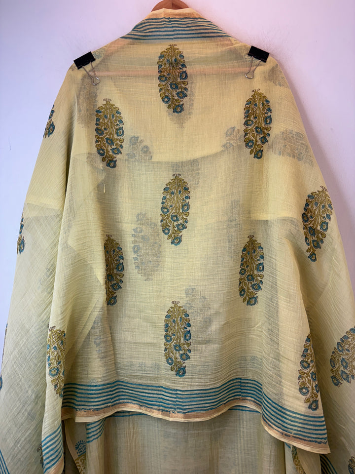 Lime Mul Cotton Block Printed Suit Set