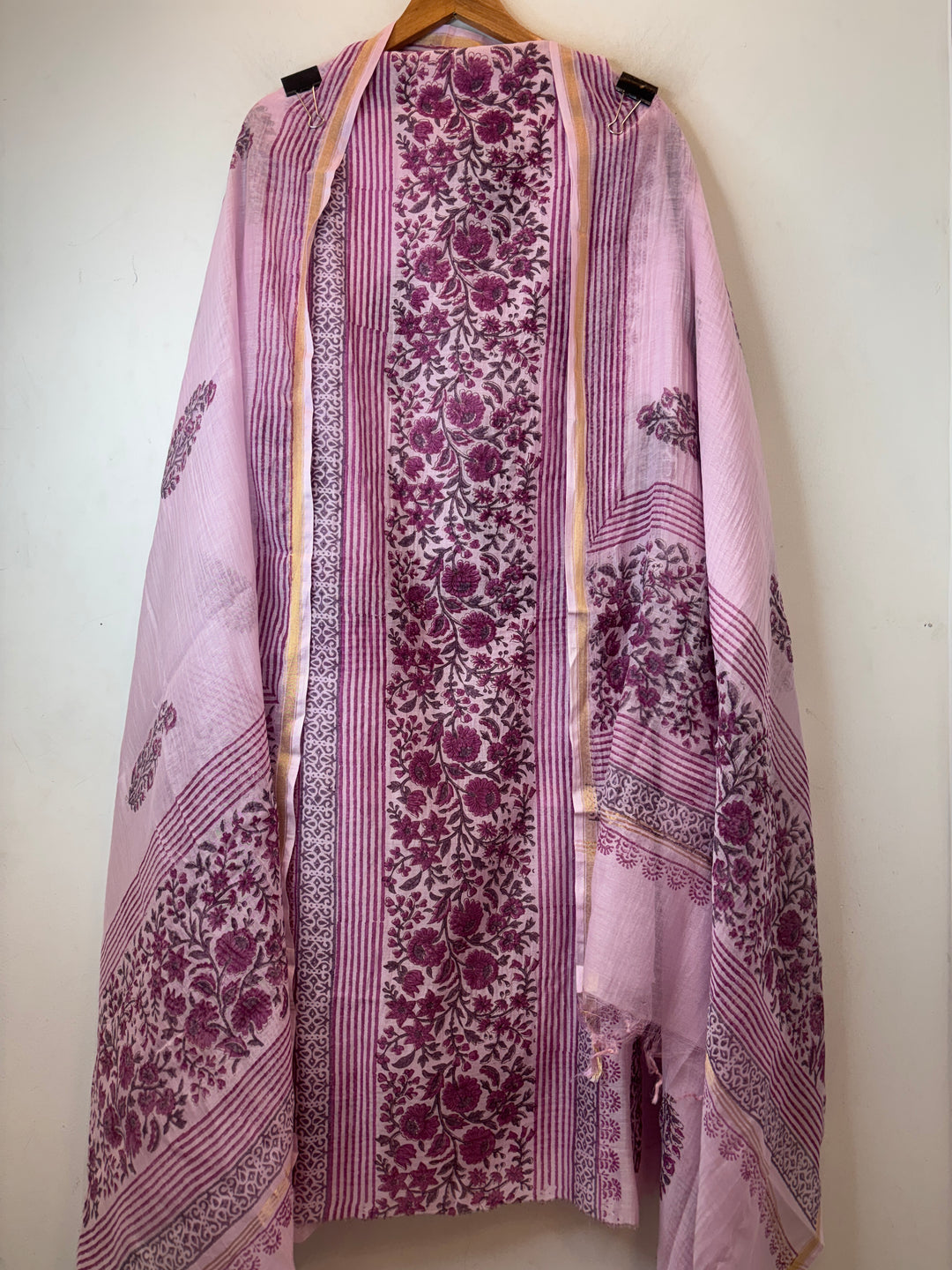 Pink Mul Cotton Block Printed Suit Set