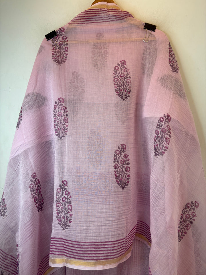 Pink Mul Cotton Block Printed Suit Set