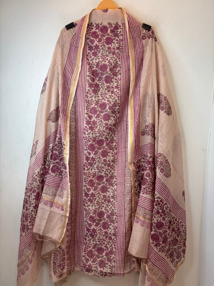 Onion Color Mul Cotton Block Printed Suit Set