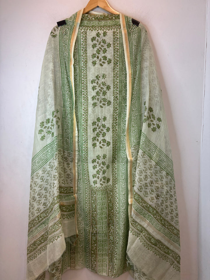 Green Mul Cotton Block Printed Suit Set