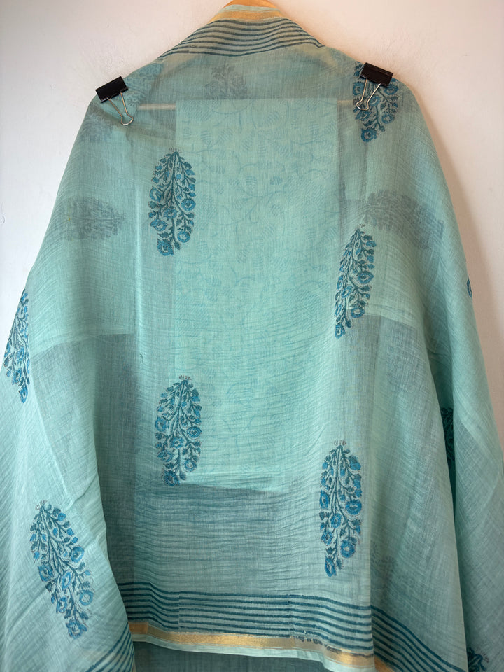 Blue Mul Cotton Block Printed Suit Set