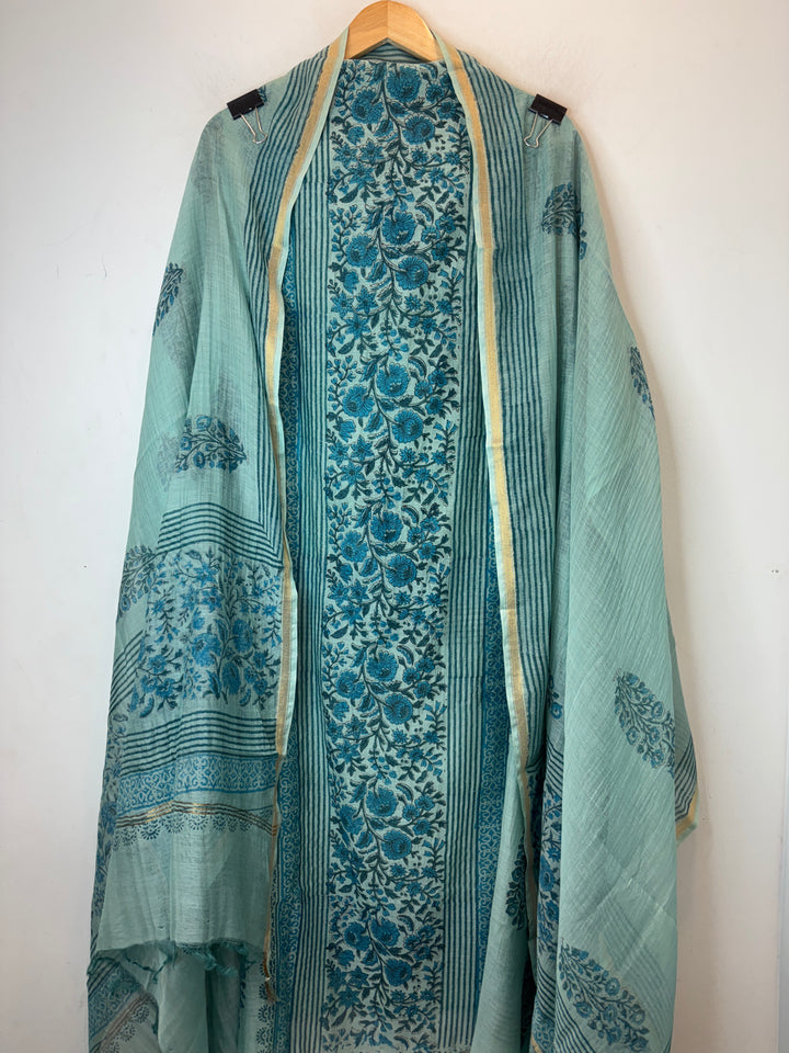 Blue Mul Cotton Block Printed Suit Set