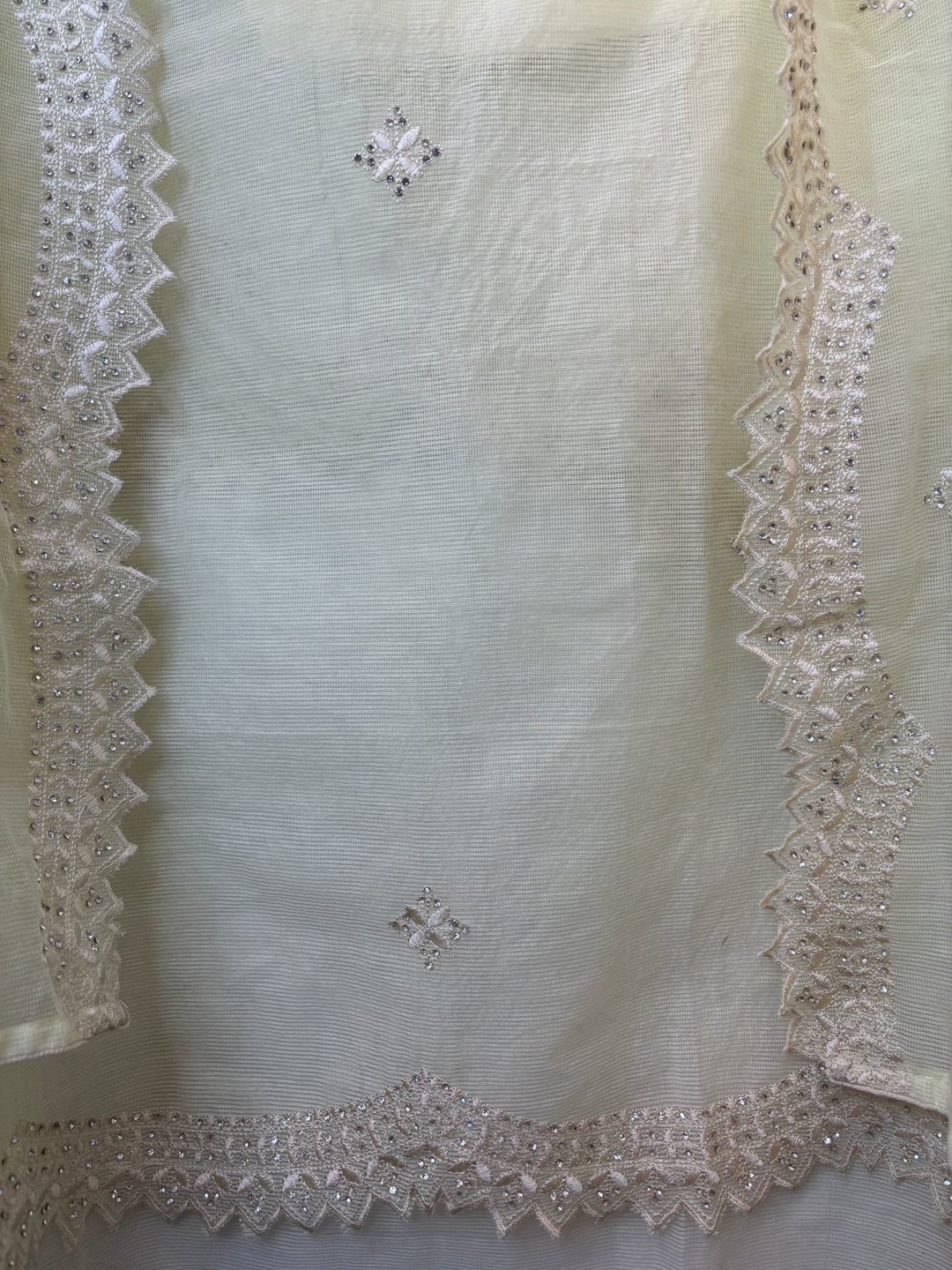 Yellow Kota Fabric Suit Set with Mirror &amp; Thread Work Detailing