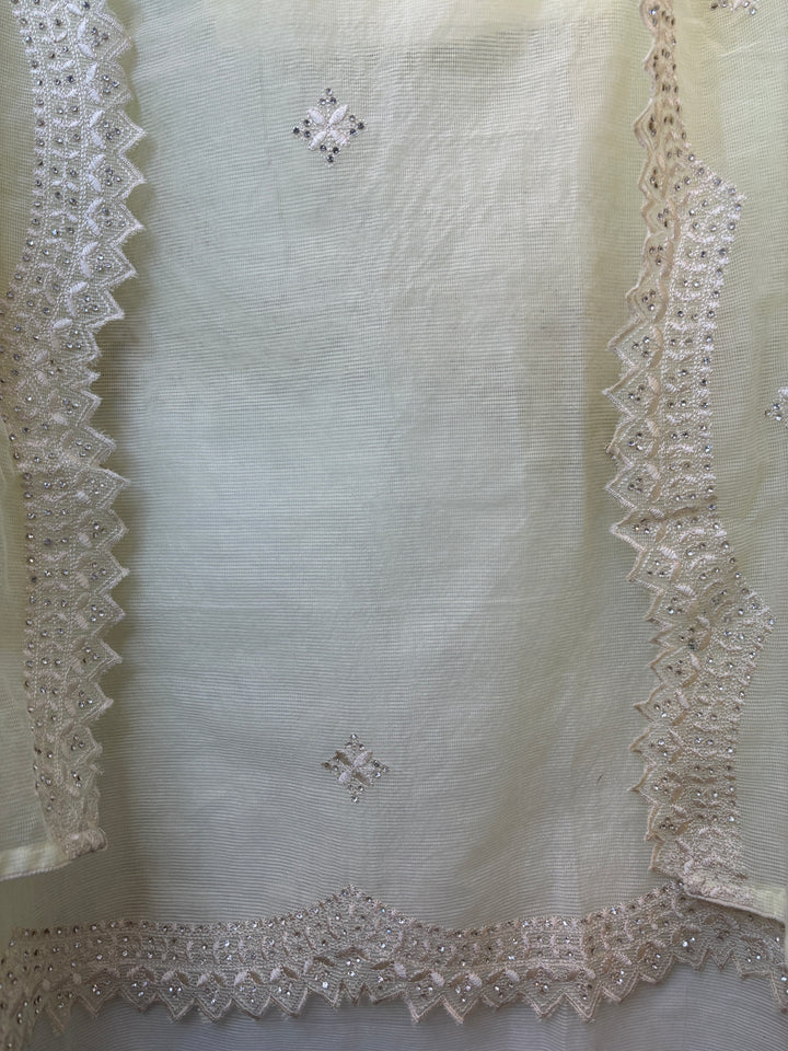 Yellow Kota Fabric Suit Set with Mirror &amp; Thread Work Detailing