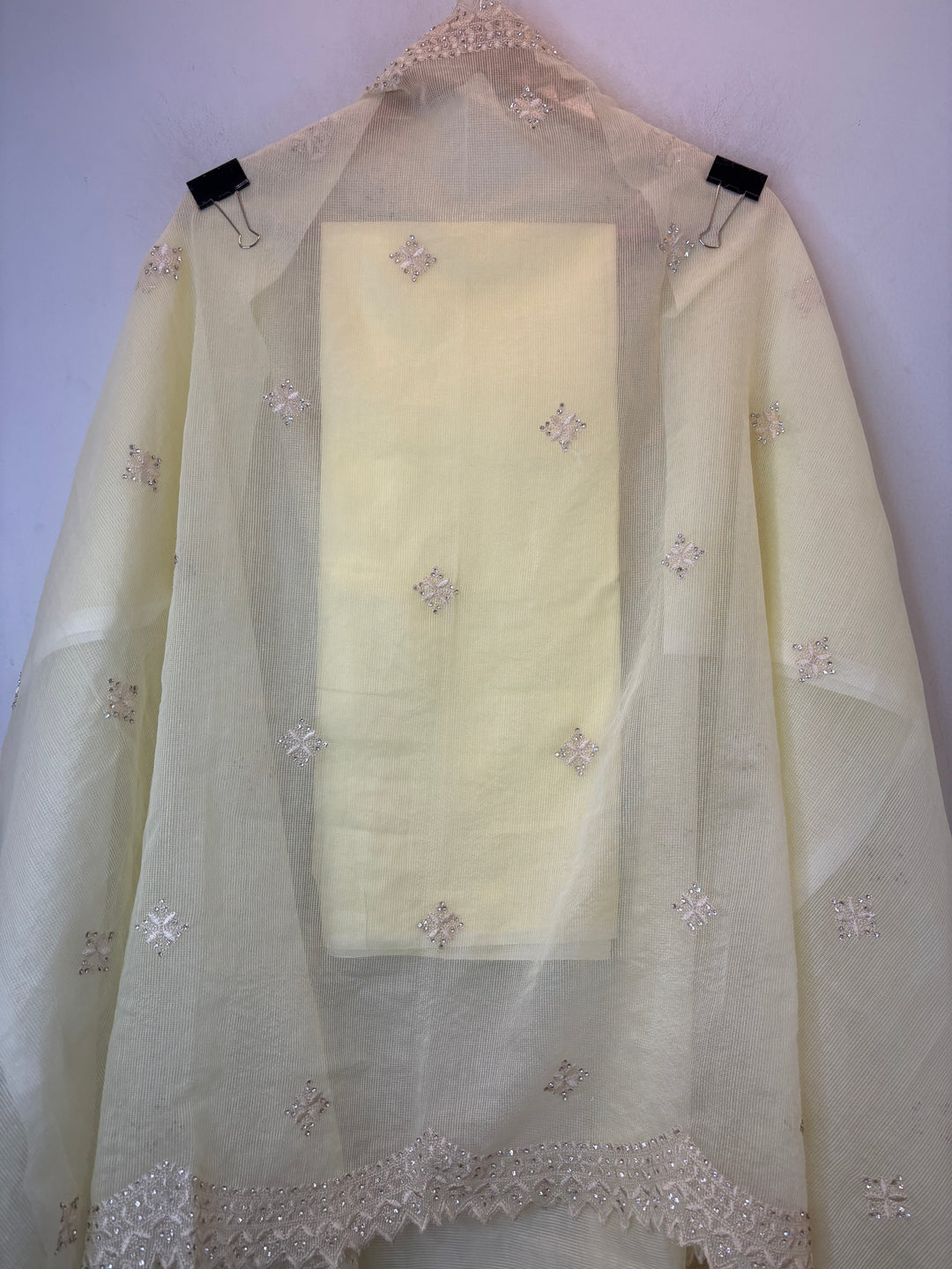 Yellow Kota Fabric Suit Set with Mirror &amp; Thread Work Detailing