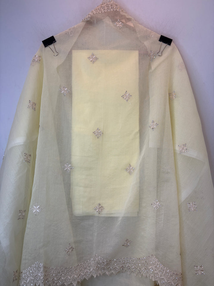 Yellow Kota Fabric Suit Set with Mirror &amp; Thread Work Detailing
