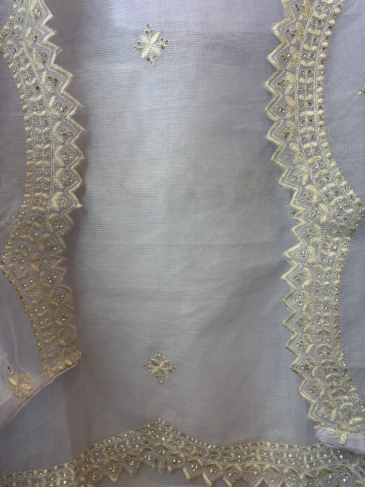 Lavender Kota Fabric Suit Set with Mirror &amp; Thread Work Detailing