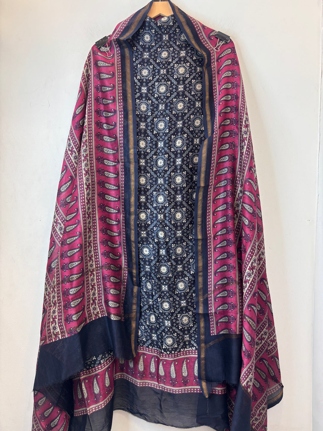 Blue Pure Maheshwari Printed Suit Set