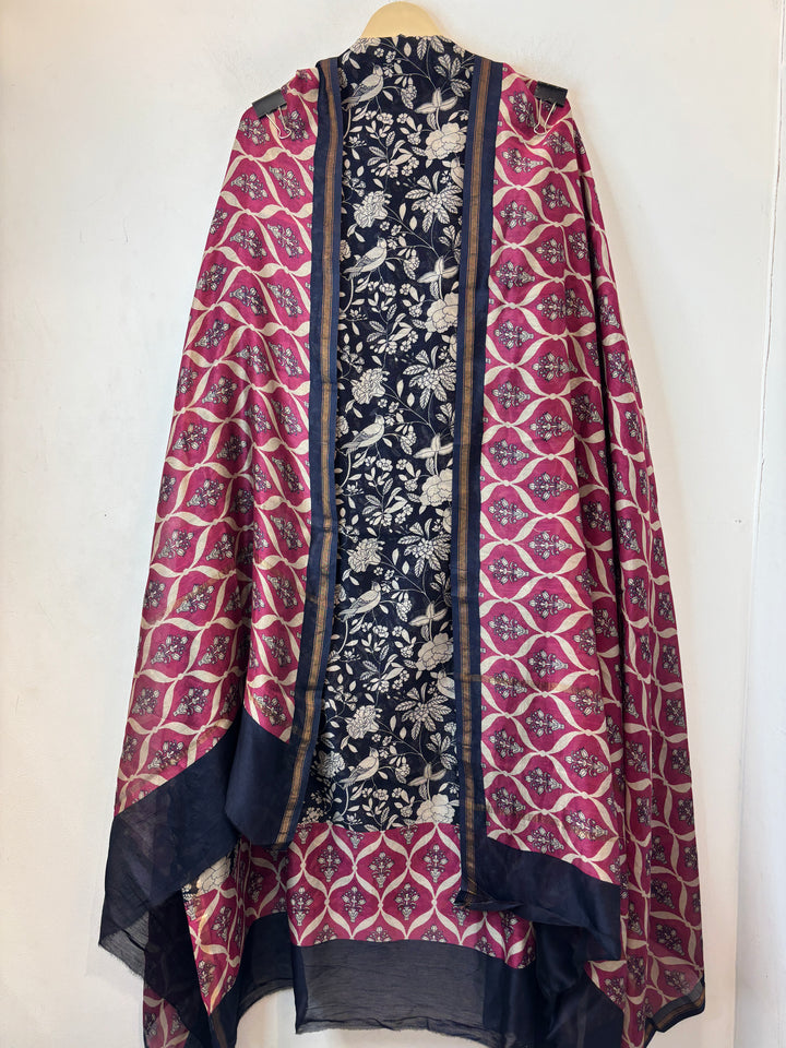 Black Pure Maheshwari Printed Suit Set