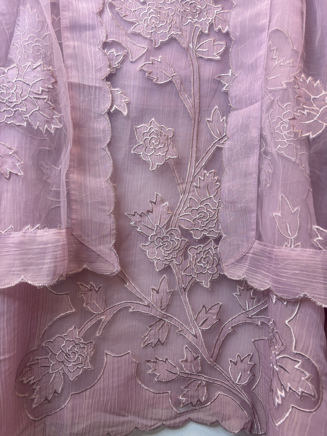 Dusty Mauve Tissue Organza Appliqué Suit Set with Cutwork Detailing