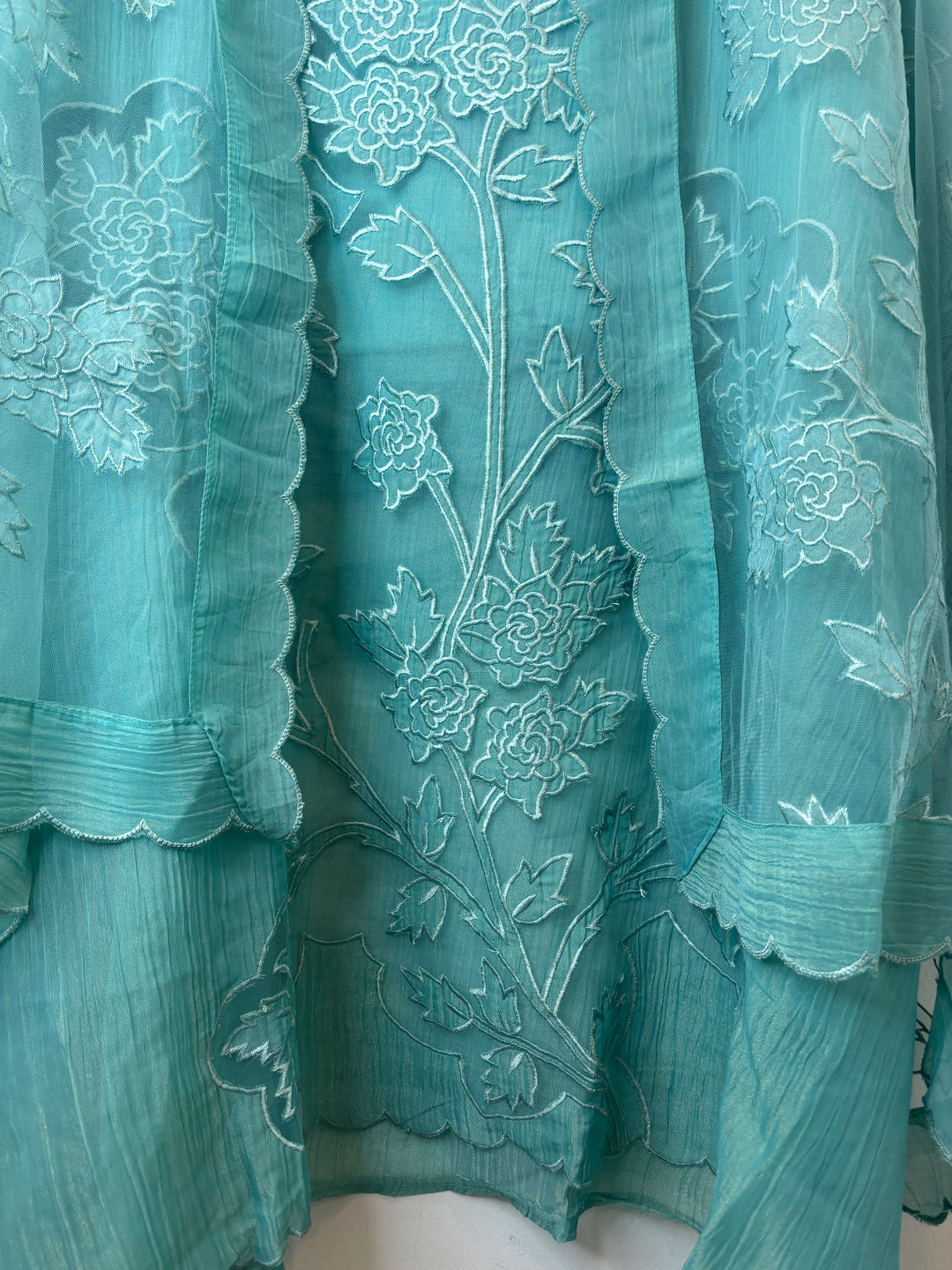 Blue Tissue Organza Appliqué Suit Set with Cutwork Detailing