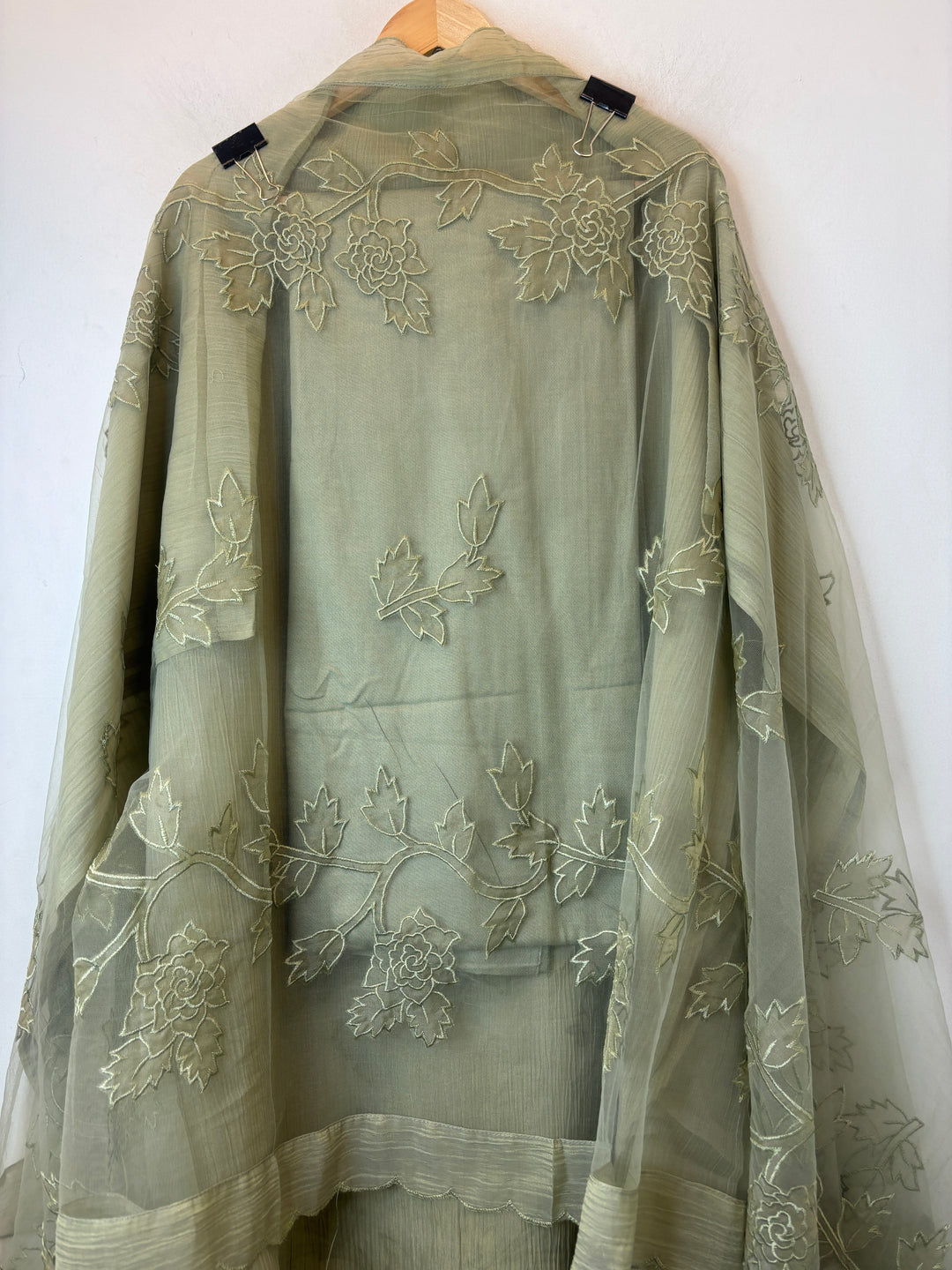 Green Tissue Organza Appliqué Suit Set with Cutwork Detailing