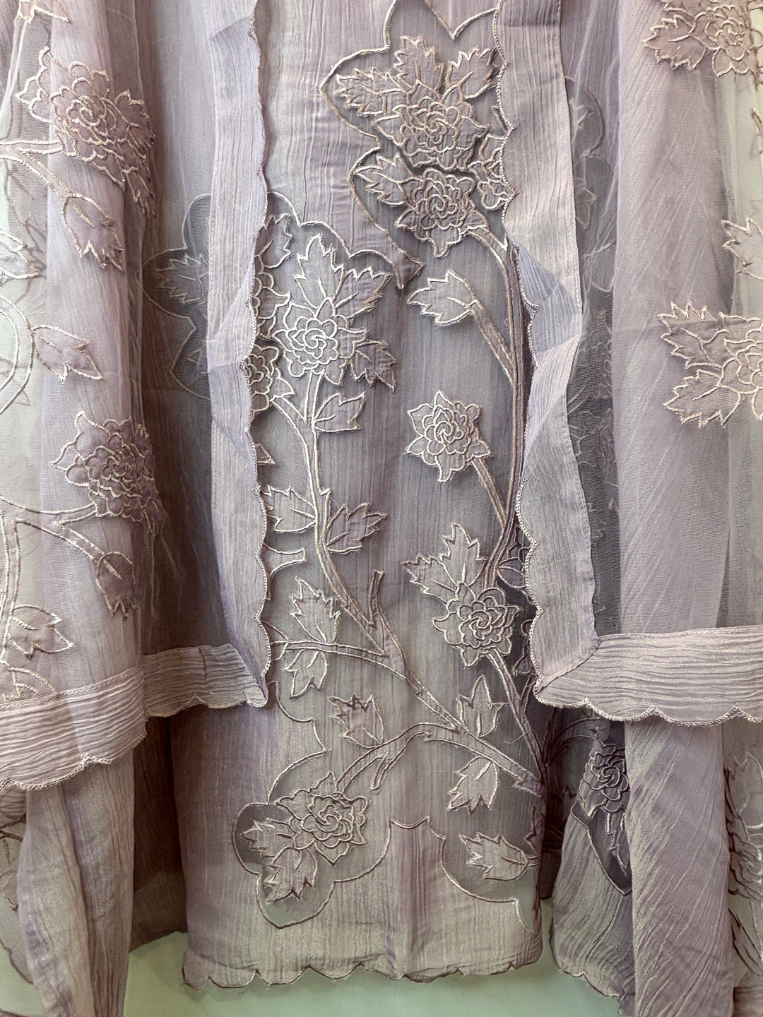 Dusty Pink Tissue Organza Appliqué Suit Set with Cutwork Detailing