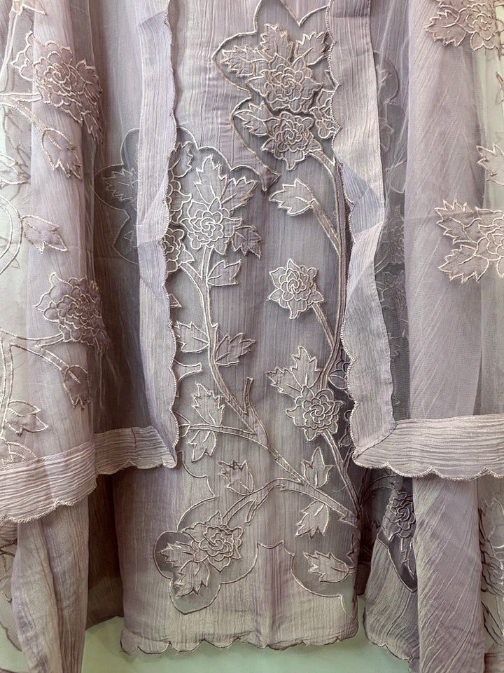 Dusty Pink Tissue Organza Appliqué Suit Set with Cutwork Detailing