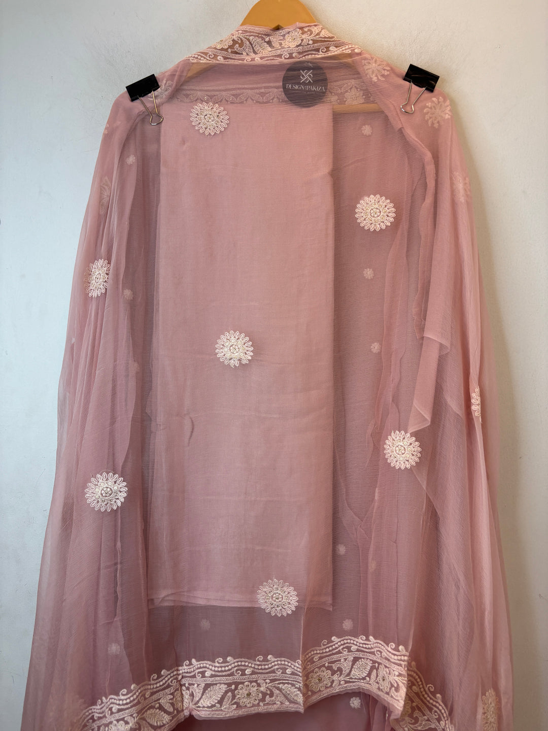 Peach Georgette Embroidered Suit Set with 3D Floral &amp; Zari Work