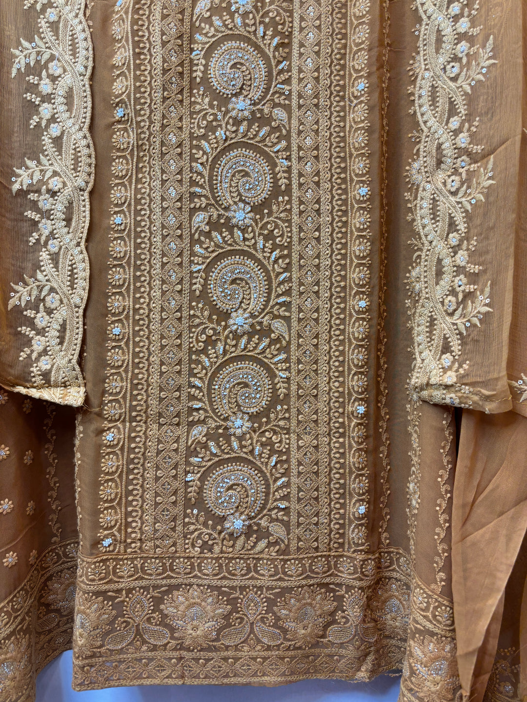 Yellow Georgette Embroidered Suit Set with Cutdana, Pearl &amp; Zari Work