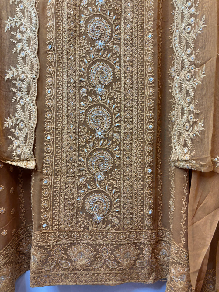 Yellow Georgette Embroidered Suit Set with Cutdana, Pearl &amp; Zari Work