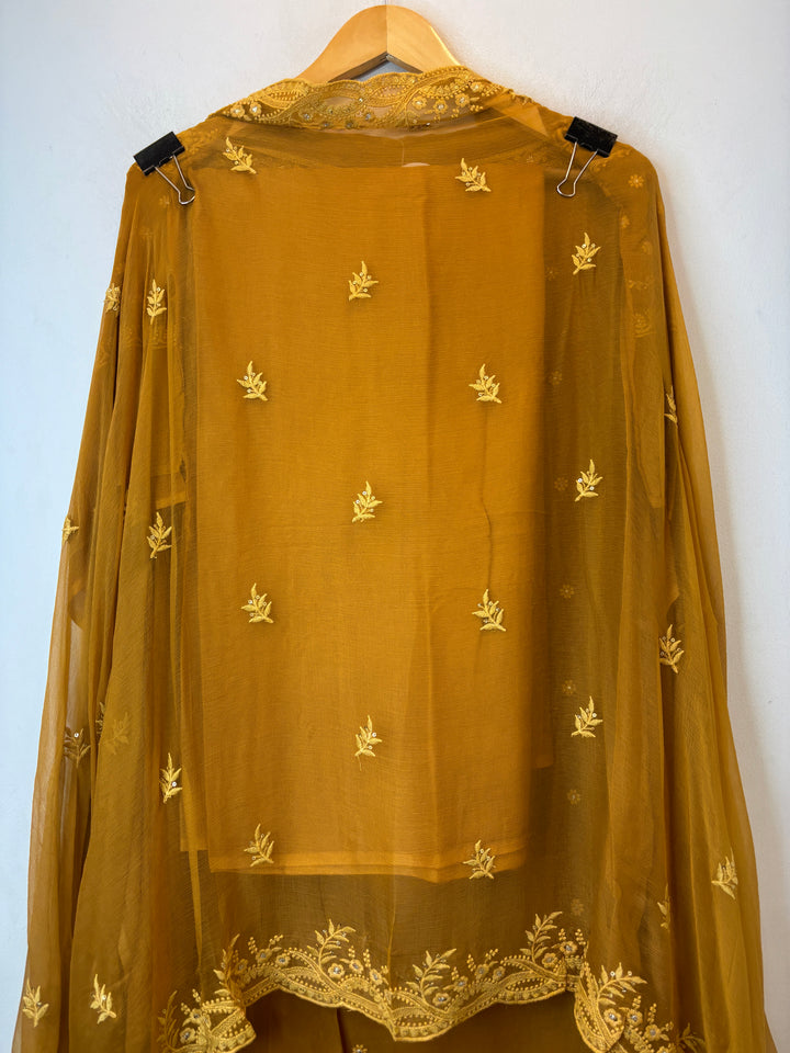 Yellow Georgette Embroidered Suit Set with Cutdana, Pearl &amp; Zari Work