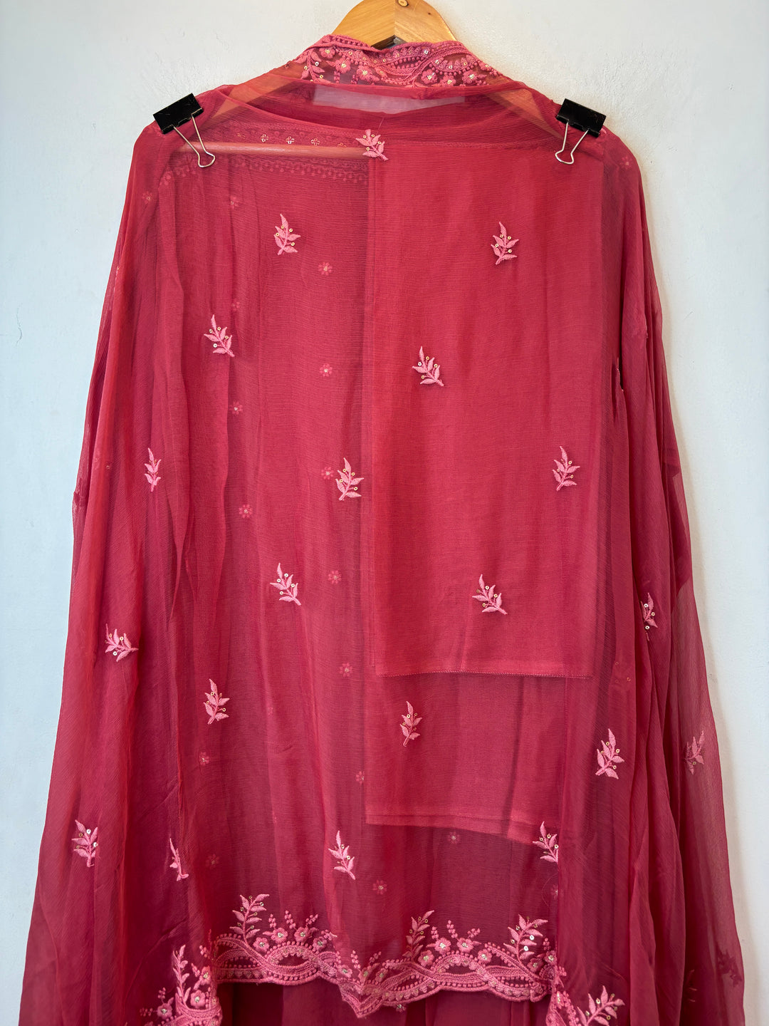 Peach Gajri Georgette Embroidered Suit Set with Cutdana, Pearl &amp; Zari Work