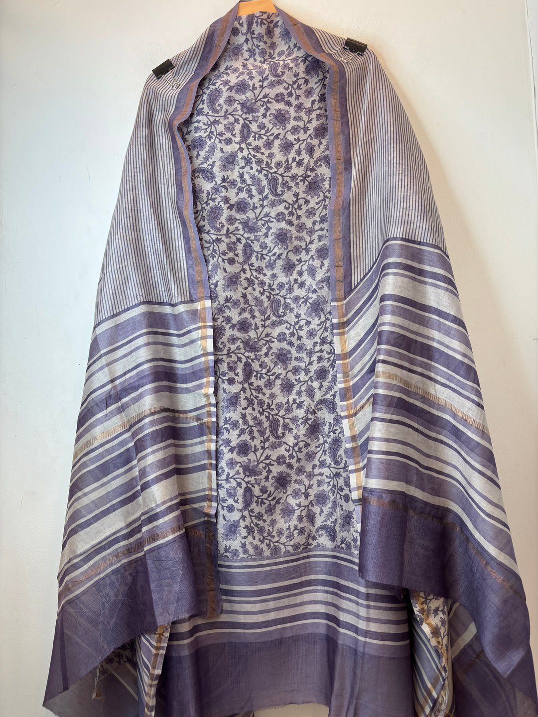 Lavender Maheshwari Fabric Suit Set with Print