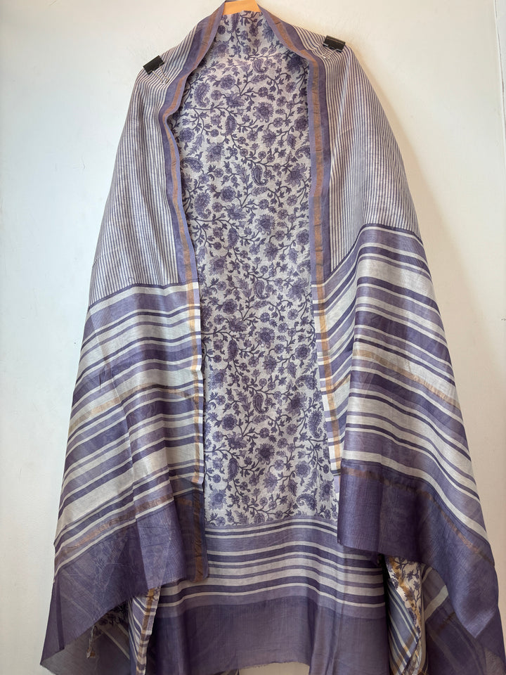 Lavender Maheshwari Fabric Suit Set with Print