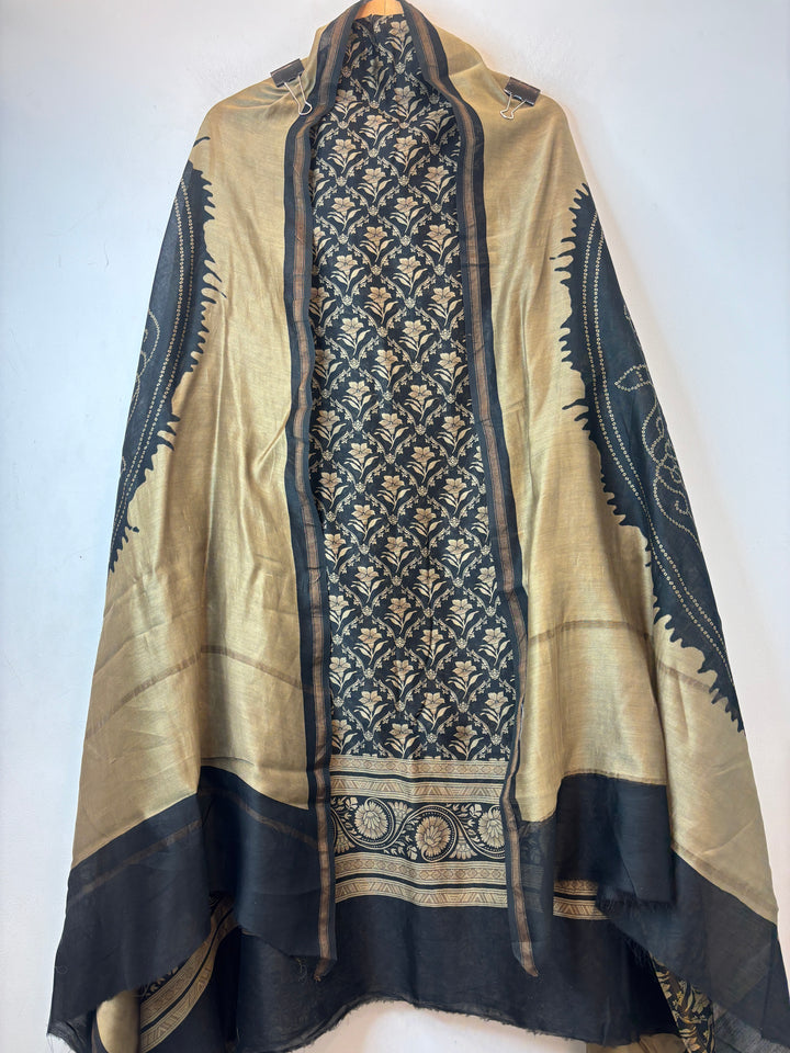 Black Maheshwari Fabric Suit Set with Print
